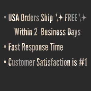 May include: Text on a black background that reads: &bull; USA Orders Ship FREE Within 2 Business Days &bull; Fast Response Time &bull; Customer Satisfaction is #1