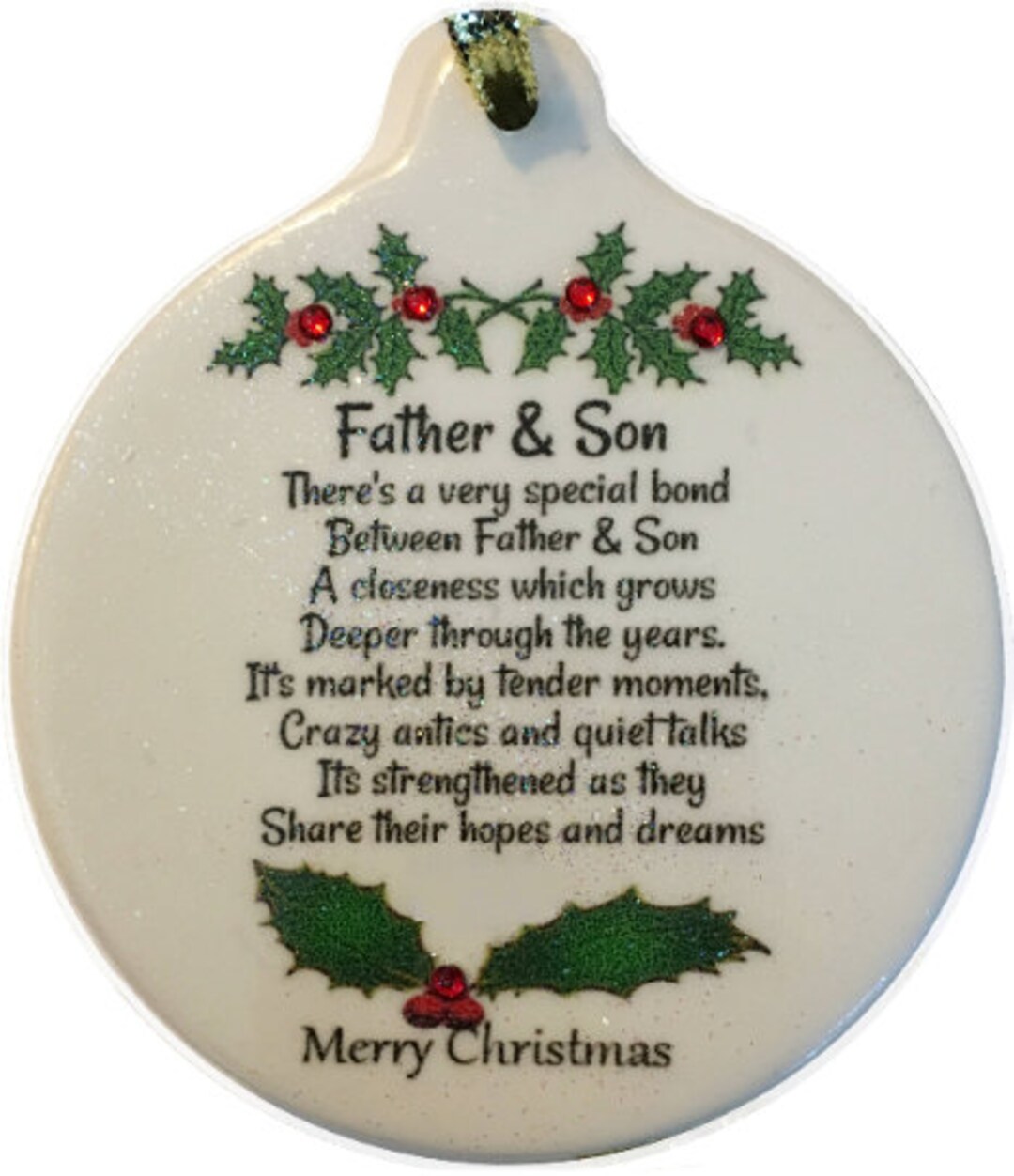 Father & Son Porcelain Christmas Ornament Gift Boxed Rhinestone Special
