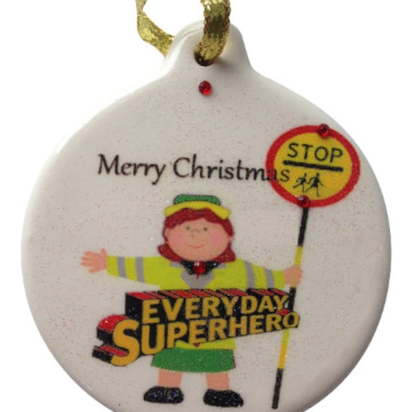 Crossing Guard Everyday Superhero Female Porcelain Christmas Ornament Rhinestone School Teacher