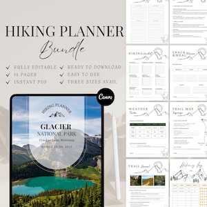 Benutzerdefinierte Wandern Reiseplaner Bundle Check Liste Planer Digitales und druckbares Berg Wandern Journal für Reise Packliste Vorlage Wandern