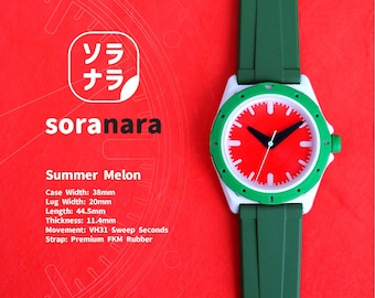 Summer Watermelon: 3D Printed Watch Unisex Dive Style Bezel MechaQuartz 38mm