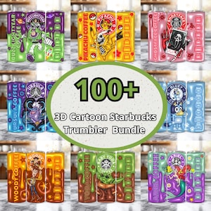 100+ 3D Cartoon Starbucks Tumbler Wrap Designs Bundle, Sublimation Designs, 20 oz 3D Cartoon Starbucks Wrap PNG, Tumbler Wrap, Kids Tumbler
