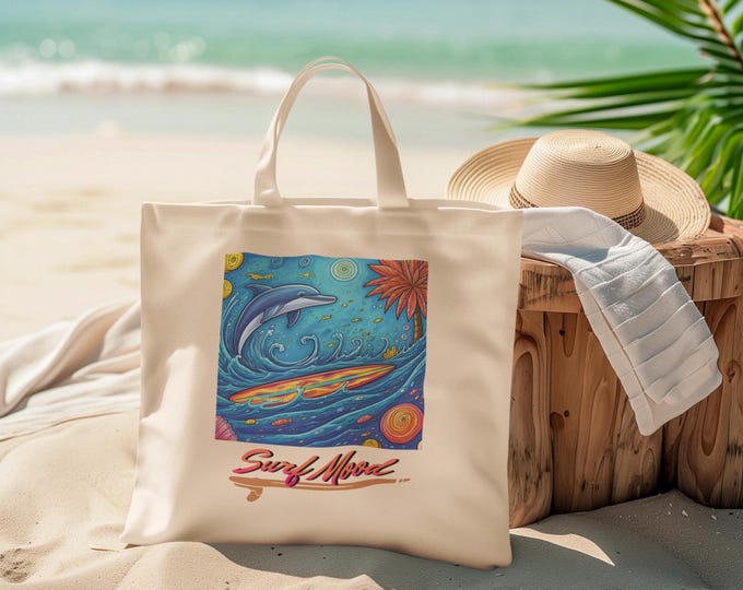 Surf Mood Tote Bag - Beach Lover Gift, Ocean Vibes Carryall, Tropical Vacation Bag, Summer Tote, Surfer Chic Accessories, Fun Beach Tote