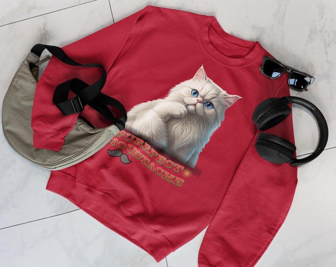 Purrfect Moustache Cat Sweatshirt - Cozy Gift for Cat Lovers, Fun Lounge Wear, Pet Parent Apparel, Cute Cat, Birthday Gift, Cat Mum, Cat Dad