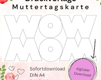 Printable Wow Mom card template for Mother's Day, ready to download, Mother's Day gift, Mother's Day card, PDF, gift idea, crafting, last minute