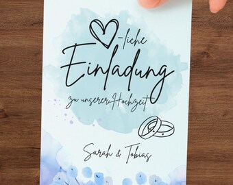 Wedding invitation customizable, flowers, digital download, invitation card, wedding, flowers, rings, cheap, blue