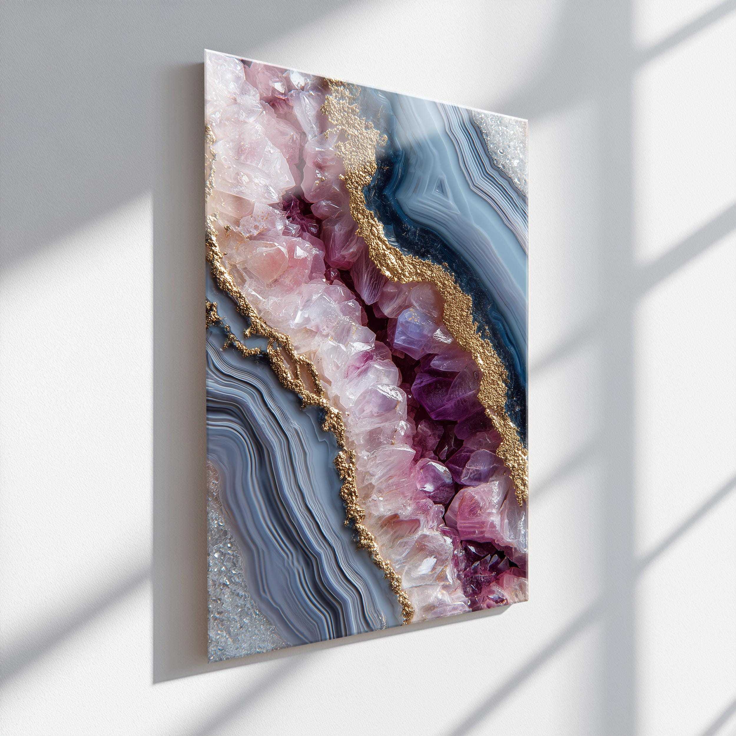 Tableau Géode Art Mural – Résine Et Verre – Rouge, Blanc, Noir – Contemporain