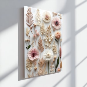 Pressed Flowers Glass Wall Art, Tempered Glass Wall Art, Dried Flower Art, Pastel Botanical Art, Nature Wall Decor, Preserved Flower Art