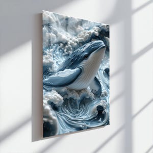 Whale Glass Wall Art, Ocean Animal Tempered Glass Print, Ceramic Whale Decor, Sea Life Sculpture, Nautical Art, Gift for Ocean Lover