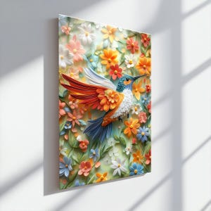 Colorful Hummingbird Glass Wall Art, Tempered Glass Wall Art, Living Room Wall Decor, Flowers Glass Painting, Housewarming Gift