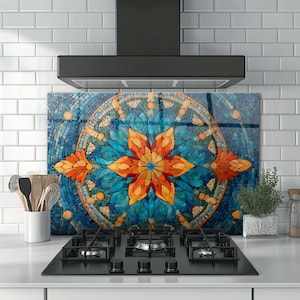 Mandala Mosaic Glass Wall Art, Tempered Glass Wall Art, Colorful Floral Decor, Mediterranean Mosaic, Kitchen Backsplash, Mosaic Tile Art