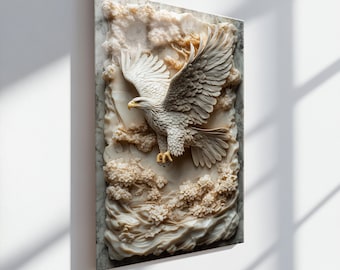 Eagle 3D Glass Wall Art, Tempered Glass Wall Art, Patriotic Bird Relief Design, Wildlife Nature Wall Accent, Majestic Glass Wall Decor