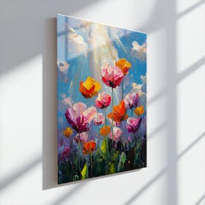 Colorful Tulips Glass Wall Art, Tempered Glass Wall Art, Floral Wall Decor, Botanical Wall Art, Spring Flower Wall Art, Living Room Decor