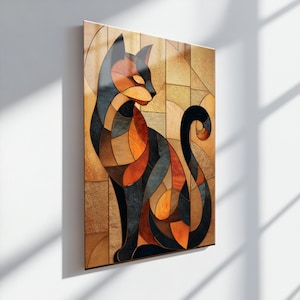 Stained Glass Cat Glass Wall Art, Tempered Glass Wall Art, Abstract Cat Design, Elegant Animal Wall Decor, Modern Artistic Feline Home Decor