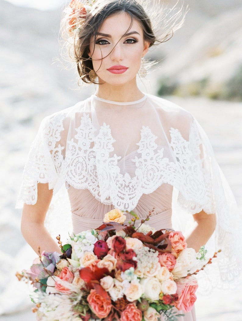 Lace bridal capelet
