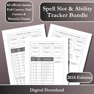 DnD 5E 2024 Spell Slot & Ability Tracker | All Classes | A4/A5 Fillable PDF | Digital Character Spell Sheet for Dungeon Masters and Players