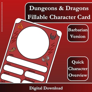 DnD 5E Barbarian Character Sheet 2024 – Fillable PDF, Mini Character Sheet, Printable Customizable Sheet for Dungeons & Dragons 5e
