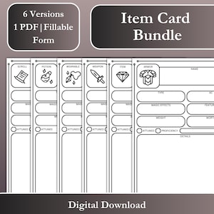 DnD 5E 2024 Gegenstandskarten | Leeres ausfüllbares PDF-Formular | Für Dungeon Masters und Spieler | Druckbare Ausrüstungs- & Beutekarten für TTRPGs