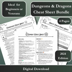 DnD 5E 2024 Cheat Sheet Bundle, Players Handbook Reference, Dungeons and Dragons Game Instructions, Dungeons and Dragons Beginner Guide