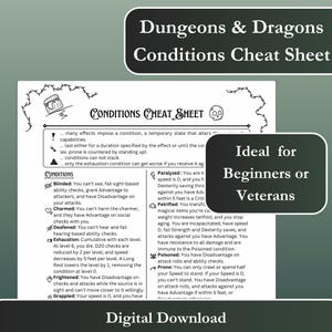 DnD 5E 2024 Conditions Cheat Sheet, Players Handbook Reference, Dungeons and Dragons Game Instructions, Dungeons and Dragons Beginner Guide