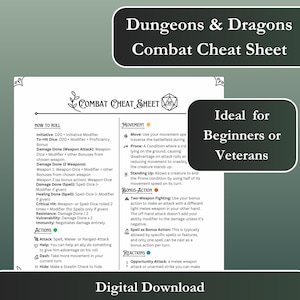 DnD 5E 2024 Combat Cheat Sheet: Dungeons and Dragons Beginner Guide (Digital Download)