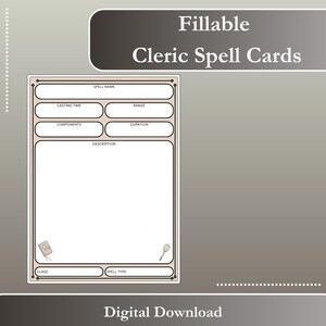 Cartas de hechizo de clérigo DnD 5E 2024, formulario PDF rellenable, carta de hechizo personalizada, carta de hechizo imprimible de Dungeons and Dragons, 5.5E, OneDnD