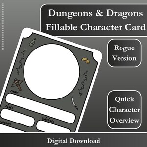 DnD 5E Rogue Character Sheet 2024 – Wypełnialny PDF, Mini Character Sheet, Wydrukowalny, Dostosowywany Arkusz dla Dungeons & Dragons 5e