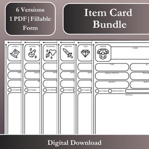 Cartes Objet D&D 5E 2024 | Formulaire PDF vierge à remplir | Pour les maîtres de donjon et les joueurs | Équipement et cartes de butin imprimables pour les TTRPG