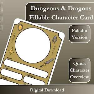DnD 5E Paladin Character Sheet 2024 – Fillable PDF, Mini Character Sheet, Printable Customizable Sheet for Dungeons & Dragons 5e