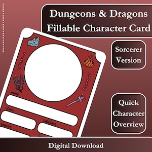 DnD 5E Sorcerer Character Sheet 2024 – Fillable PDF, Mini Character Sheet, Printable Customizable Sheet for Dungeons & Dragons 5e