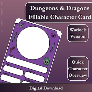 DnD 5E Warlock Character Sheet 2024 – Fillable PDF, Mini Character Sheet, Printable Customizable Sheet for Dungeons & Dragons 5e