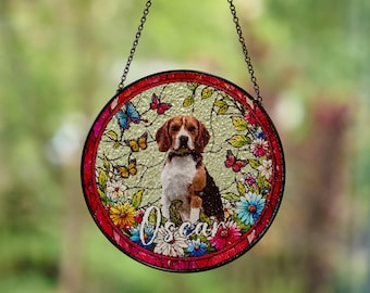 Custom Pet Portrait Stained Glass Suncatcher, Stained Glass Dog Memorial, Custom Dog Portrait from Photo, Pet Loss Gifts , Stained Glass Dog