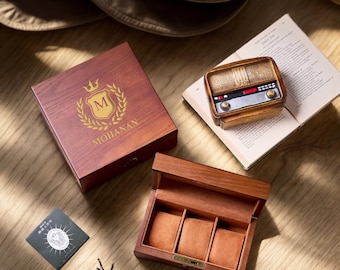 Personalized Watch Box with Lock & Key, Gift for Dad, Engraved Wooden Watch Case, Watch Box for Men, Mens Gift, Anniversary Gift
