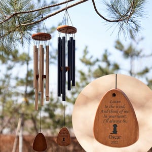 Personalized Pet Memorial Wind Chime - Engraved Wood & Black Metal - Outdoor Garden Decor