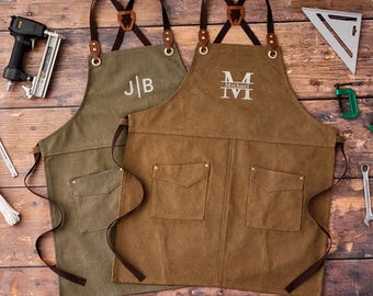 Custom Logo Canvas Apron | Professional Barber Apron | Barista Bartender Work Uniform | Hairstylist Shop Apron | Crossback Stylist Apron