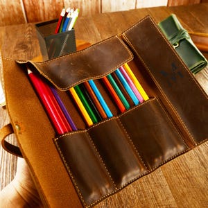 Leather Artist Roll, Pencil Roll Case, Leather Brush Roll, Leather Pencil Holder, Artist Tool Roll, Leather Pencil Roll, Paint Brush Holder