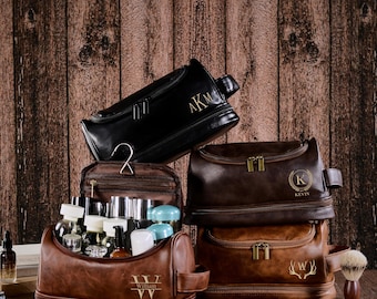 Laser Engraved Leather Travel Kit, Personalized Toiletry Bag for Him, Groomsmen Gift, Personalized Gift for Him, Custom Dopp Kit for Men