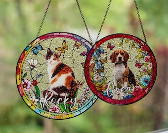 Custom Pet Portrait Stained Glass Suncatcher, Stained Glass Dog Memorial, Custom Dog Portrait from Photo, Sympathy Gifts, Stained glass dog