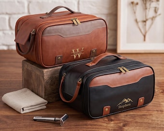 Neceser de gran capacidad con compartimentos, neceser de viaje para hombres y mujeres, bolsa de aseo de piel vegana con múltiples bolsillos, organizador de baño.