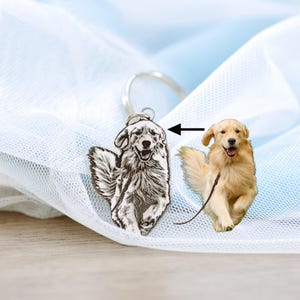Silver Pet Portrait Keychain,Personalized Pet Dog Memorial Keyring,Engraved Photo keychain,Custom Lover Gift,Pet Memorial Gift,Dog Keychain