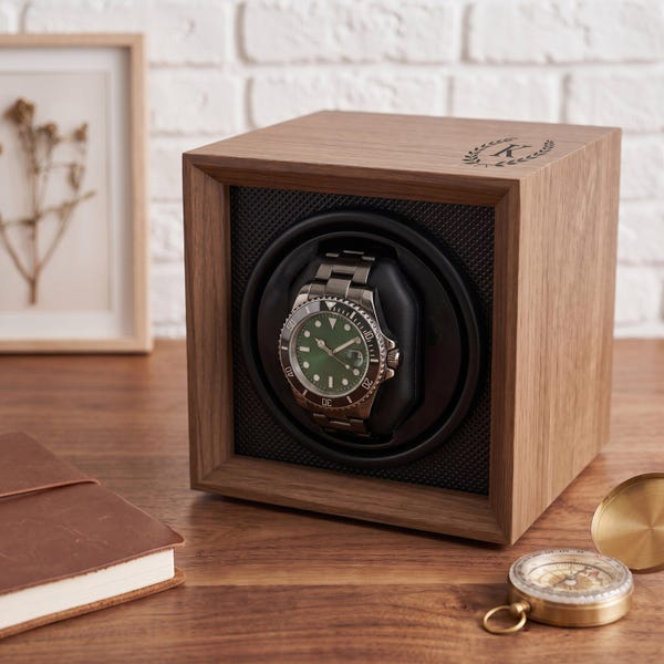 Solid Wood Automatic Watch Winder Box, Ultra Quiet Motor Watch Display Case with LED Backlight, Multi-Mode Walnut Watch Storage Organizer
