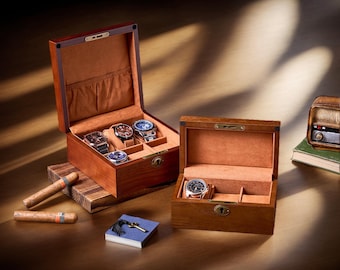 Gepersonaliseerde horlogedoos voor heren, bruine horlogedoos, reishorlogedoos, luxe houten horlogedoos 3 of 6 horloges, cadeau voor hem, cadeau bruidegom