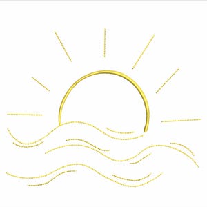 Minimalist Sun and Waves. 5 Sizes. Machine Embroidery Design – Beach Summer Outline.