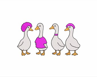 Funny Goose Embroidery Design – Cute Geese with Outfits 5 sizes Instant Download