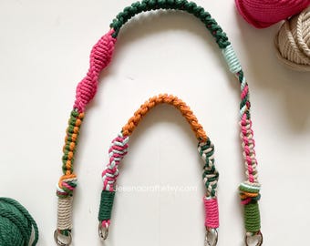 Macrame Two-Piece Crossbody Purse Strap -Green, Pink, Teracotta, Light Brown