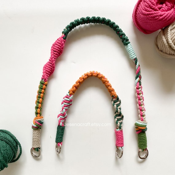 Macrame Two-Piece Crossbody Purse Strap -Green, Pink, Teracotta, Light Brown