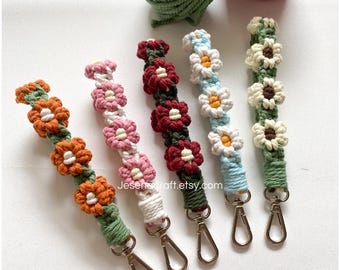 Custom Macrame Flower Wristlet Keychain | Handmade Flower Charm for Keys & Purses