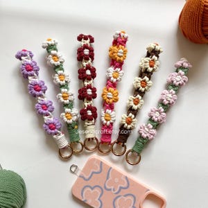 Macrame Flower Phone Strap Wristlet | Handmade Boho Phone Charm