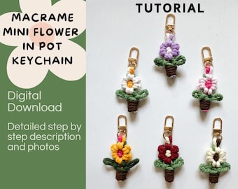 Beginner Level | PDF pattern macrame mini Flower in pot Tutorial | Macrame DIY | Flower Keychain | Instant Download