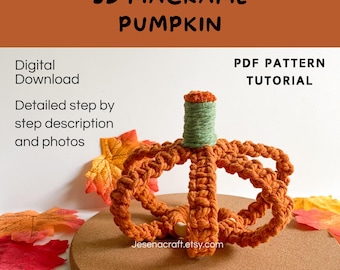 PDF-patroon 3D-macramépompoenzelfstudie | Macramé doe-het-zelf | Halloween- en herfstdecor | Thanksgiving-decor | Direct downloaden